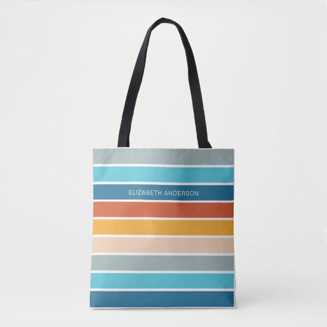 Tote Bag Moderne Rétro Rayures de Coucher de Soleil Personn (Devant)