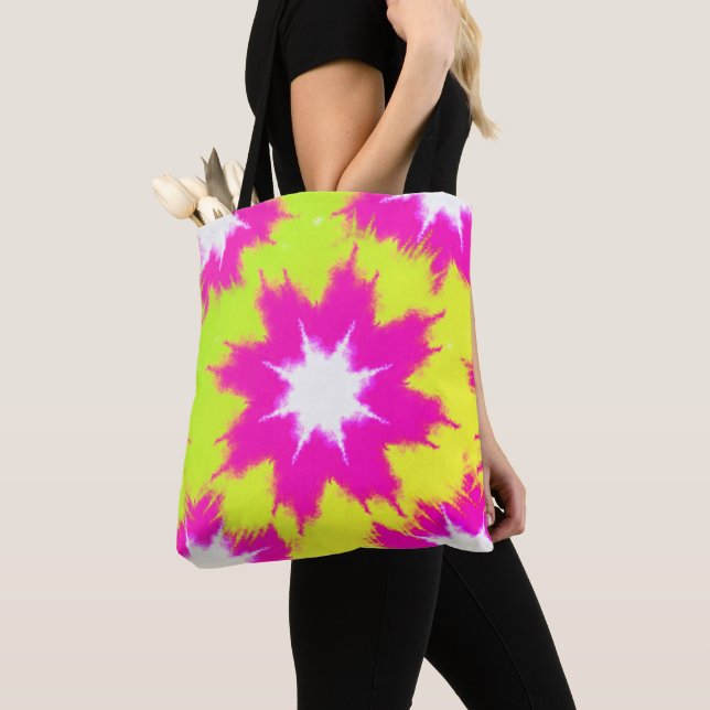 Tote Bag Moderne Rose éblouissant vert Jaune teinture à tar (De près)