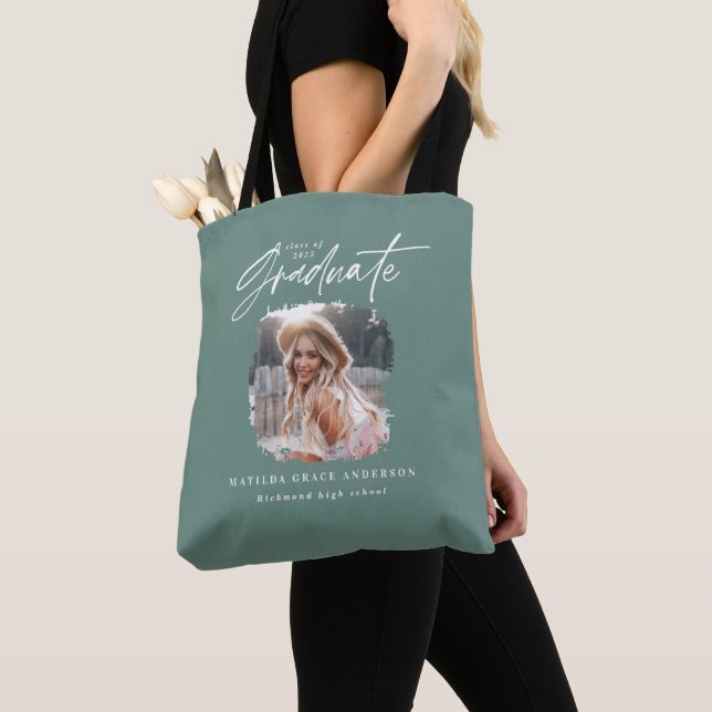 Tote Bag Moderne sauge vert script photo élégante graduatio (De près)
