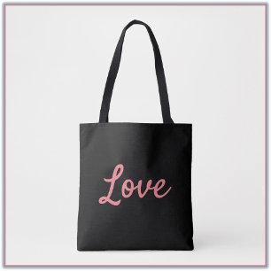 Tote Bag Moderne Simple rose et noir Love Fourre-tout