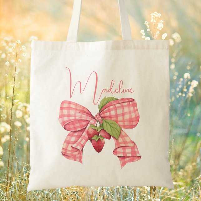 Tote Bag Moderne tendance Cute Rose Bow & Strawberry (Créateur téléchargé)