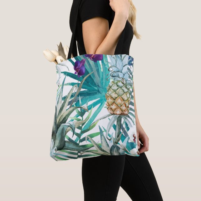 Tote Bag Moderne tendance motif ananas fruité été chic (De près)