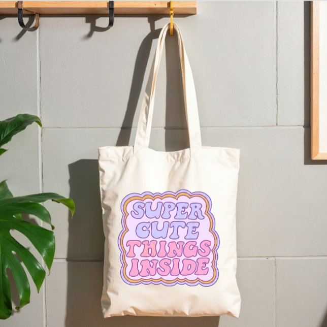 Tote Bag Moderne Texte Mignon Lilas Rose Clair (Super cute things inside tote bag )