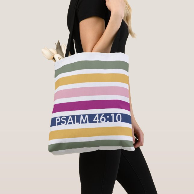 Tote Bag Moderne Trending Striped Christian PSALM 46:10 (De près)