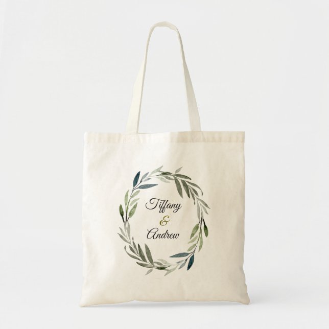 Tote Bag Moderne verte Feuille d'olive couronne Mariage Cad (Devant)