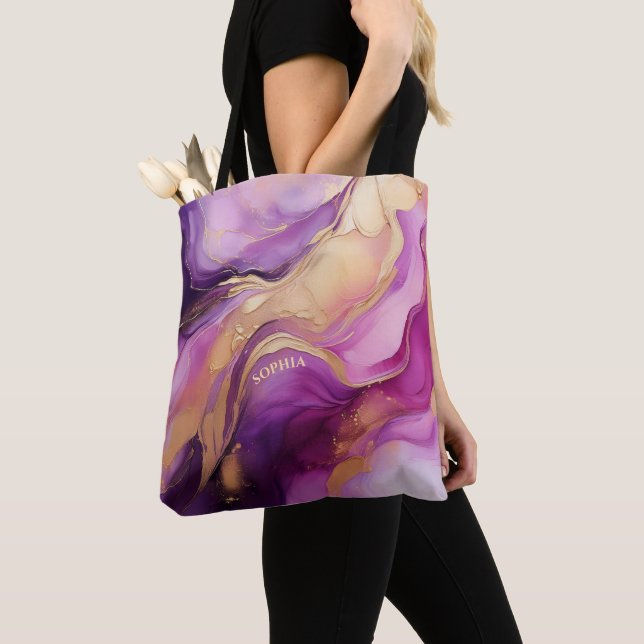 Tote Bag Moderne Violet Rose et Or- (De près)