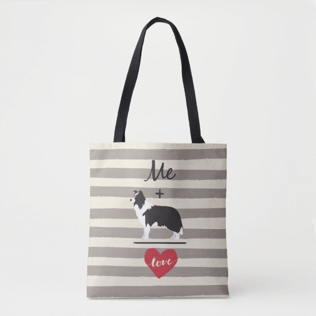 Tote Bag Moi plus Bordure Collie égal Aimer mignon Fourre-t (Devant)