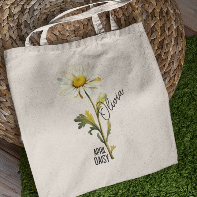 Tote Bag Mois des fleurs de naissance Avril Nom de la margu (Créateur téléchargé)