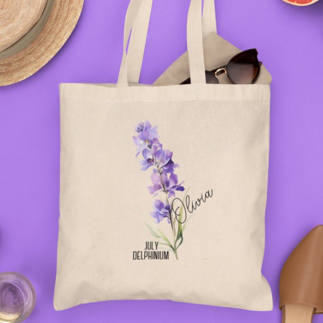 Tote Bag Mois des fleurs de naissance Juillet Delphinium No (Créateur téléchargé)