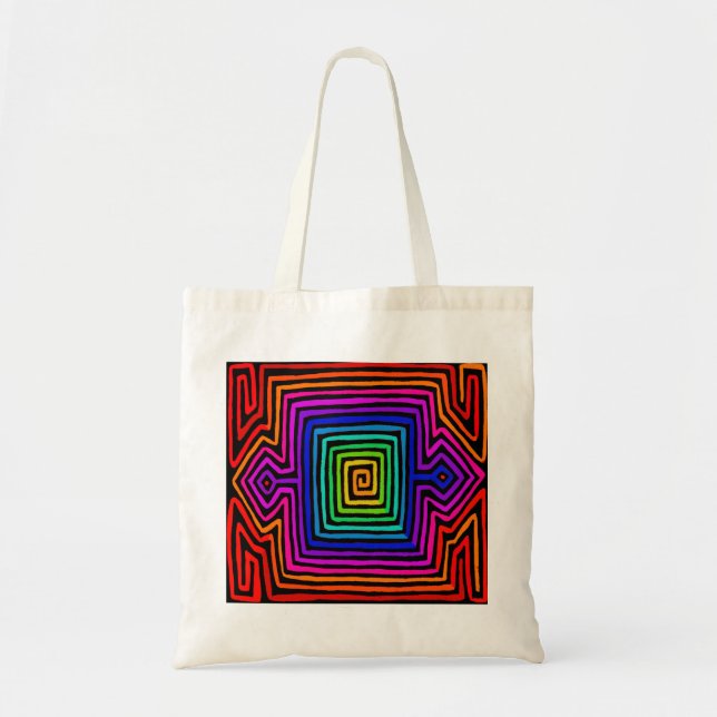 Tote Bag Mola d'Indien Kuna arc-en-ciel (Devant)