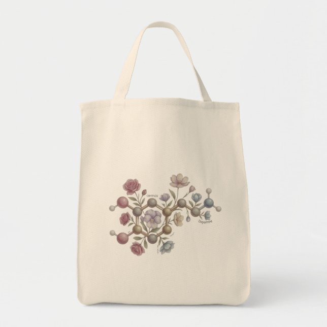 Tote Bag Molécule de dopamine à l'aquarelle Floral Neurodiv (Devant)