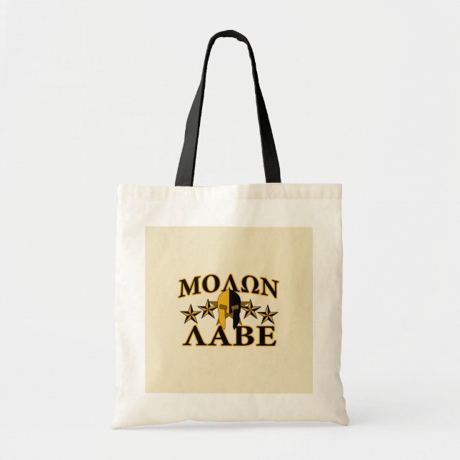 Tote Bag Molon Labe Casque de guerrier spartiate Décor doré (Devant)
