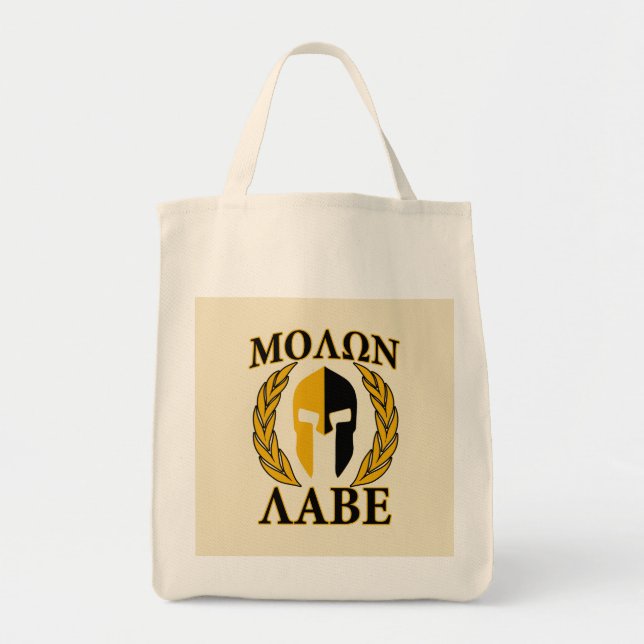 Tote Bag Molon Labe Spartan Mask Laurels Décor Beige (Devant)