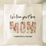 Tote Bag Mom 3 Photos Cutout Letters<br><div class="desc">Your Mom will be delighted with this charming keepsake photo tote bag featuring the word MOM as photo cutouts. 
It is easily customizable with your photos and names. Makes a wonderful gift for Mother's Day or her birthday.</div>