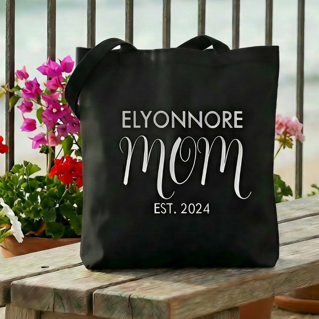 Tote Bag Mom Established New Mom Gift White Custom Name  (Créateur téléchargé)