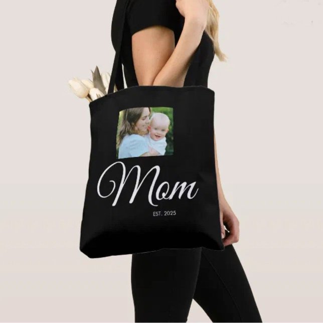 Tote Bag Mom Established Script Black Photo Gift (Créateur téléchargé)