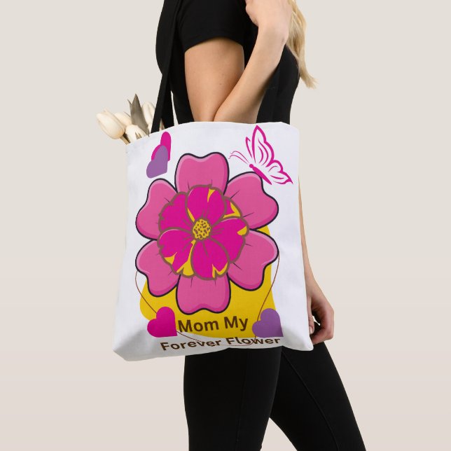 Tote Bag Mom My Forever Flower Design Flower (De près)