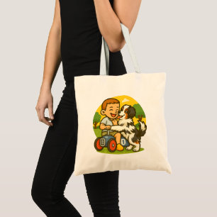 Tote Bag Moment de jeu entre un chiot mignon et un enfant