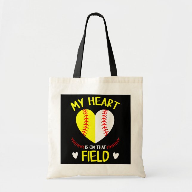 Tote Bag Mon coeur est sur ce terrain Tee Baseball Mère (Devant)