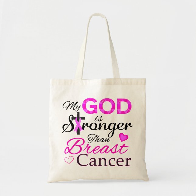 Tote Bag Mon Dieu est plus fort que le cancer du sein (Devant)