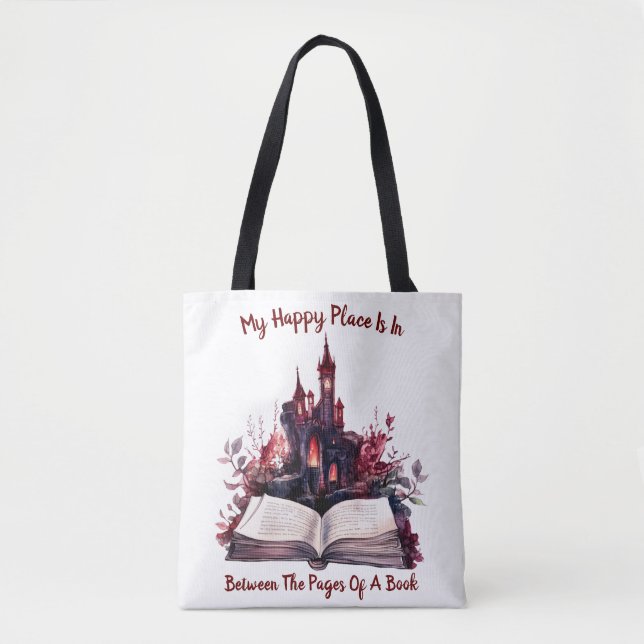 Tote Bag Mon Endroit Heureux Est Entre Les Pages D'Un Livre (Devant)