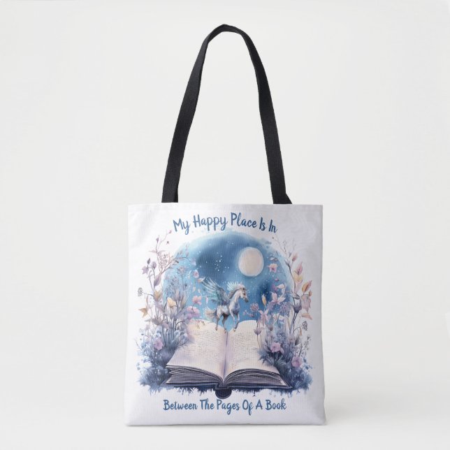 Tote Bag Mon Endroit Heureux Est Entre Les Pages D'Un Livre (Devant)