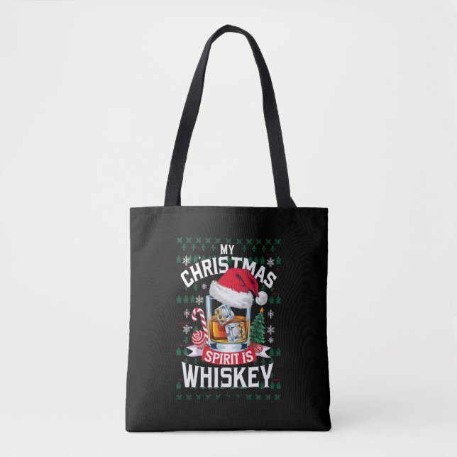 Tote Bag Mon esprit de Noël est pull moche Whiskey Xmas P (Devant)