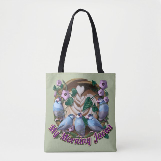 Tote Bag Mon JAVA du matin avec des moineaux de Java (Devant)