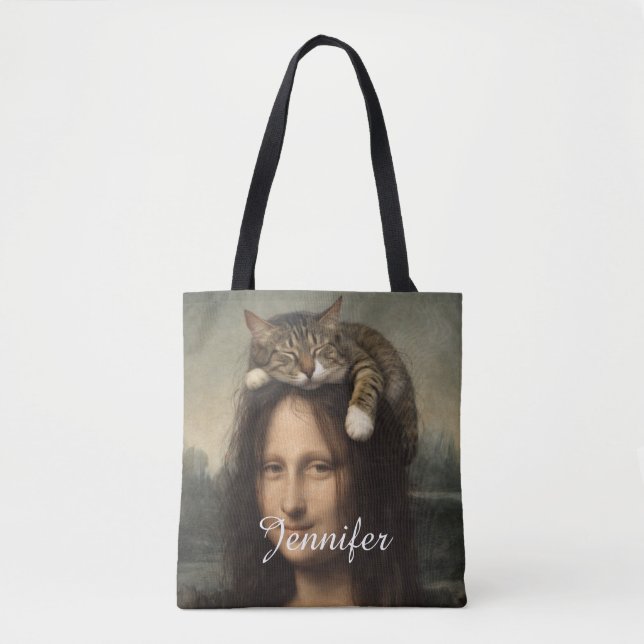 Tote Bag Mona Lisa avec chat endormi (Devant)