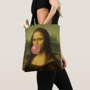 Tote Bag Mona Lisa soufflant de bulle rose