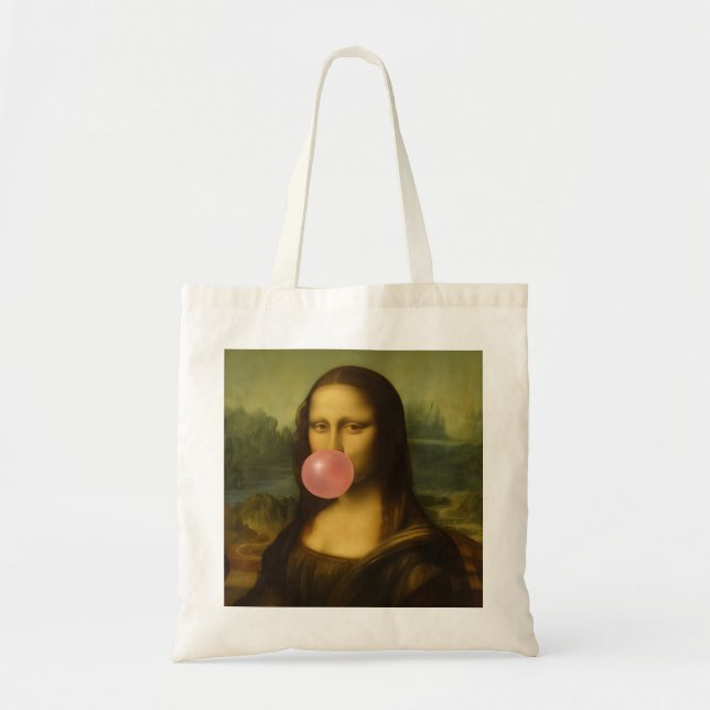 Tote Bag Mona Lisa soufflant de bulle rose (Devant)