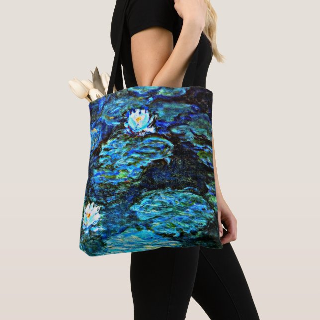 Tote Bag Monet - Lys d'eau (bleu) (De près)