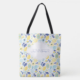 Tote Bag Monnaie de citron jaune Vert et bleu Personnalisé