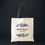 Tote Bag Monnaie d'honneur et Mariage de la couronne de fle<br><div class="desc">Mint & Purple Floral Wreath Aquarelle Mariage Personnalisé Maid of Honor Sac fourre-tout avec joli rose et fleurs et amusant moderne police de brosse. Consultez ma boutique pour voir l'ensemble de la suite mariage pour ce design !</div>