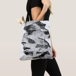 Tote Bag Monochrome Urban Graffiti Femme Beauté Portrait