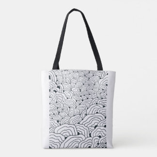 Tote Bag Monochrome Wave Pattern, Modern Abstract Line Art
