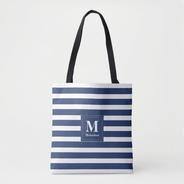 Tote Bag Monogram bleu et blanc rayé (Devant)