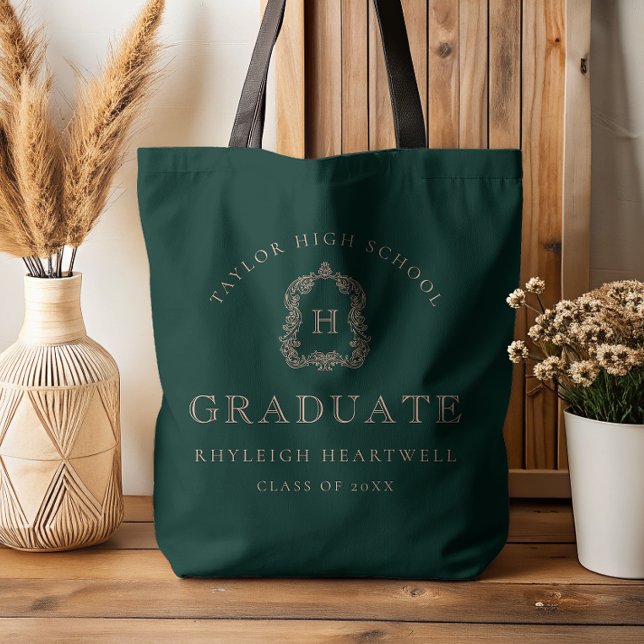 Tote Bag Monogram Crest Dark Green Rose Graduation (Créateur téléchargé)