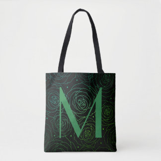 Tote Bag Monogram Dark Floral Rose Motivational Quote 