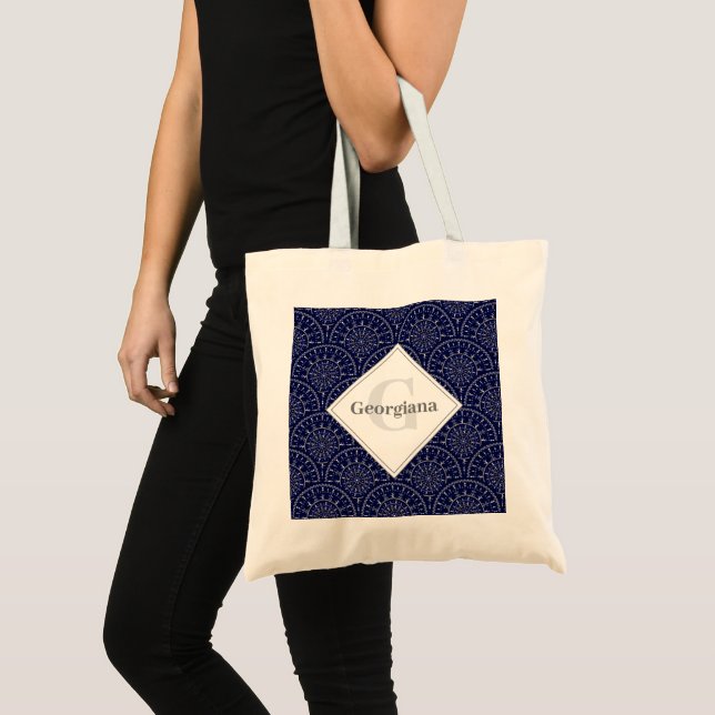 Tote Bag Monogram Ditsy Winter Snow Angles Snowmen Art Déco (Devant (produit))