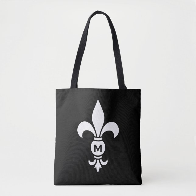 Tote Bag Monogram Fleur De Lis Moderne Simple Noir & Blanc (Devant)