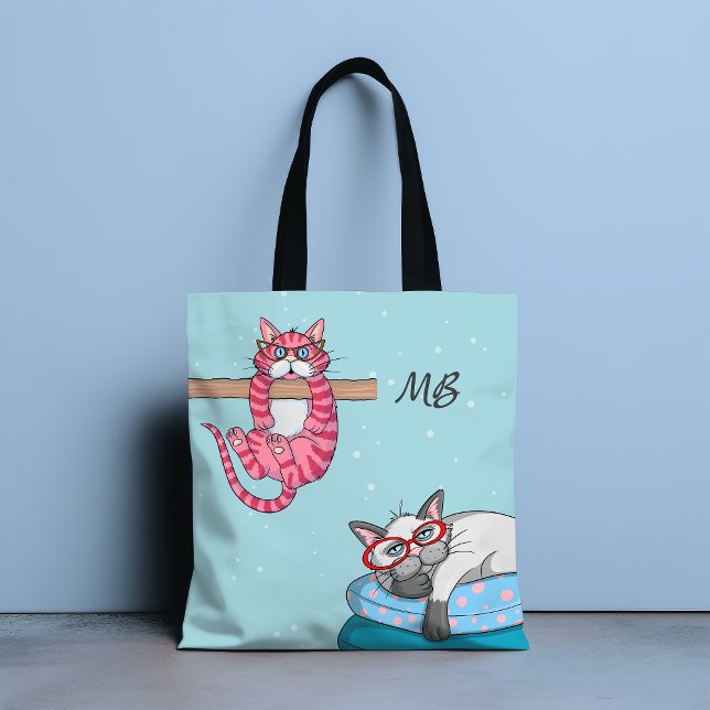 Tote Bag Monogram Funny Whimsical Chats tendance moderne (Créateur téléchargé)