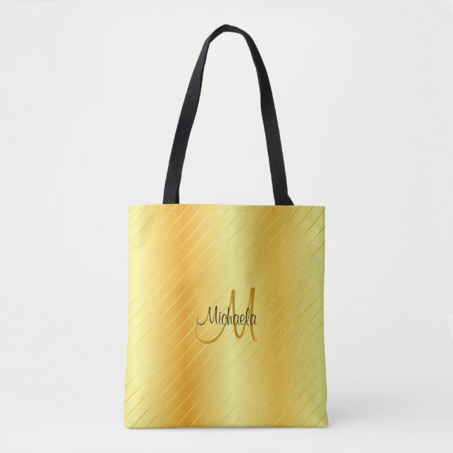 Tote Bag Monogram Gold Look Elegant Modèle moderne (Devant)