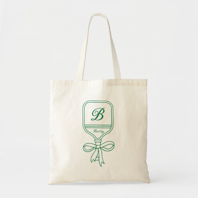 Tote Bag Monogram Green Bow Pickleball Paddle (Devant)