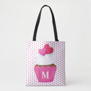 Tote Bag Monogram Love Hearts Cupcake Polka Dot Valentines