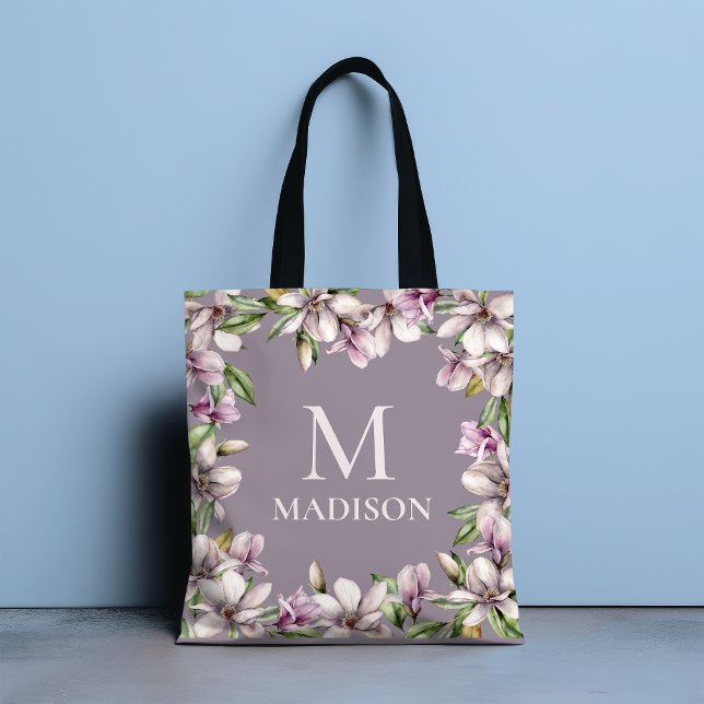 Tote Bag Monogram Monogrammed Magnolia Floral Personalized (Créateur téléchargé)