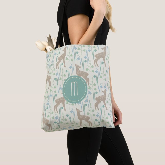 Tote Bag Monogram Pastel de la Faune et des Fleurs de cerfs (De près)