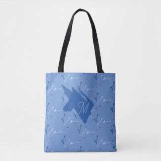 Tote Bag Monogram Periwinkle Blue Whimsical Graphic Doodle
