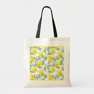 Tote Bag Monogram Vintage Lemon Fruits Leaves and Flowers