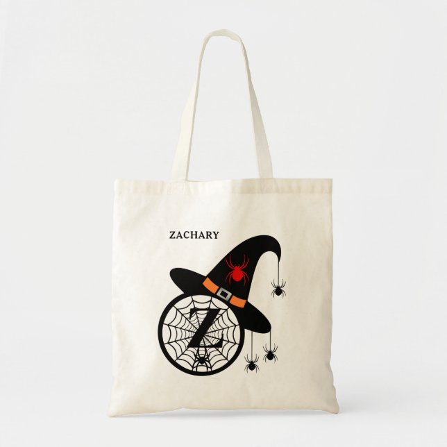 Tote Bag Monogram Z Halloween sorcières araignées Votre nom (Devant)